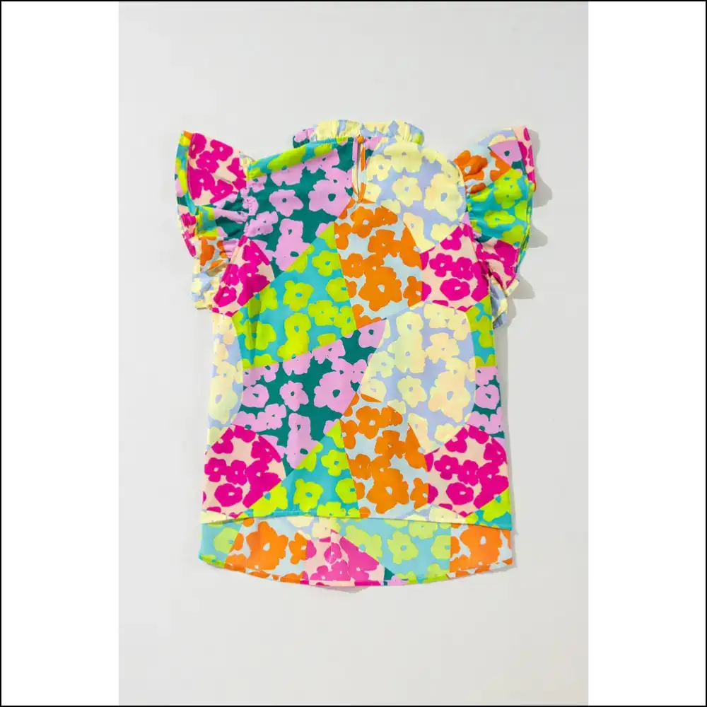 Needful Things Abstract Print Ruffle Sleeve Blouse Chaos Coordinator - Blouses on Sale Worldwide Shipping