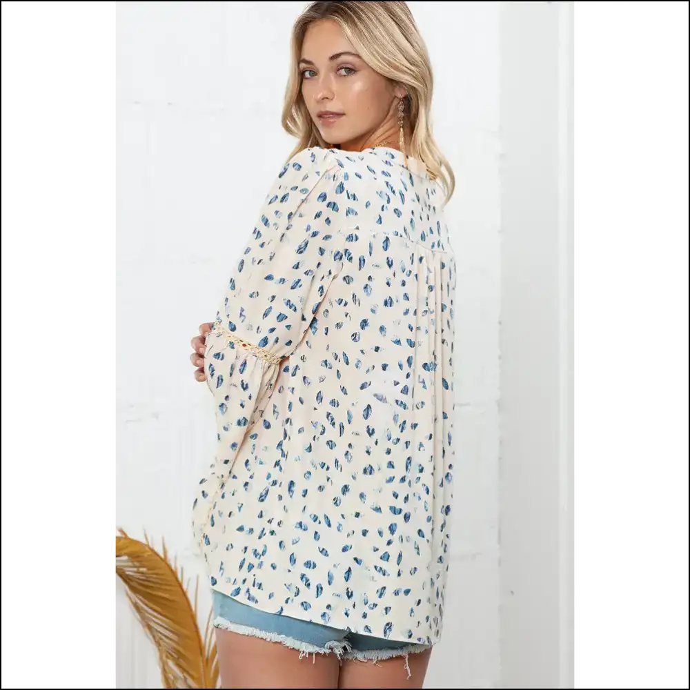 Needful Things: Animal Spot Print Boho Notch Neck 3/4 Sleeve Blouse On! (animal Duh!) 🐆 - Blouses on Sale Worldwide Shipping