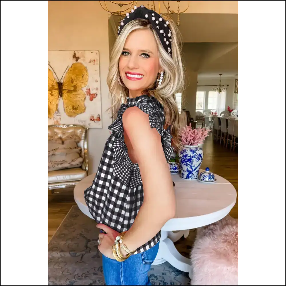 Needful Things: Black Checkered Ruffled Blouse β Bow Down Bitches π - Blouses on Sale Worldwide Shipping