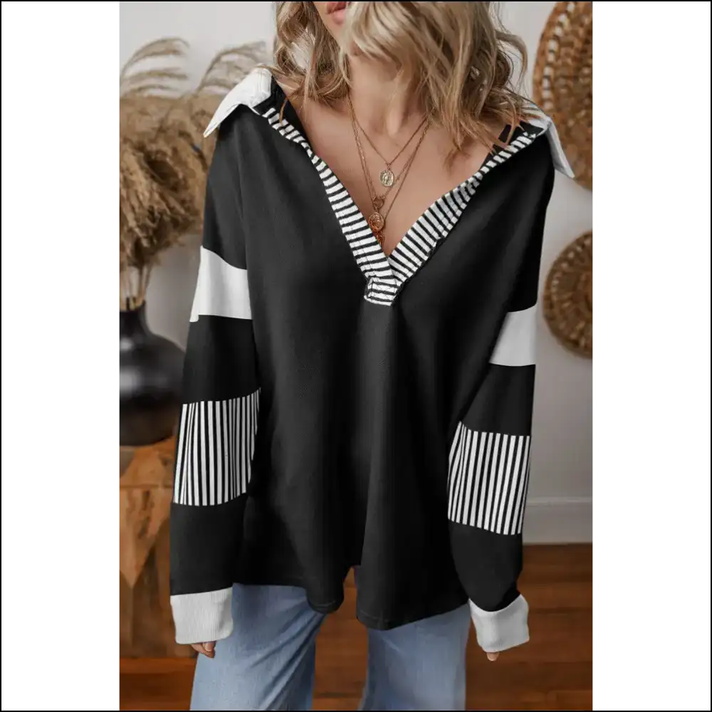 Needful Things: Blue Striped Patchwork Sweatshirt - Wardrobe Savior 🦸♀️ - Sweatshirts & Hoodies on Sale Worldwide Shipping