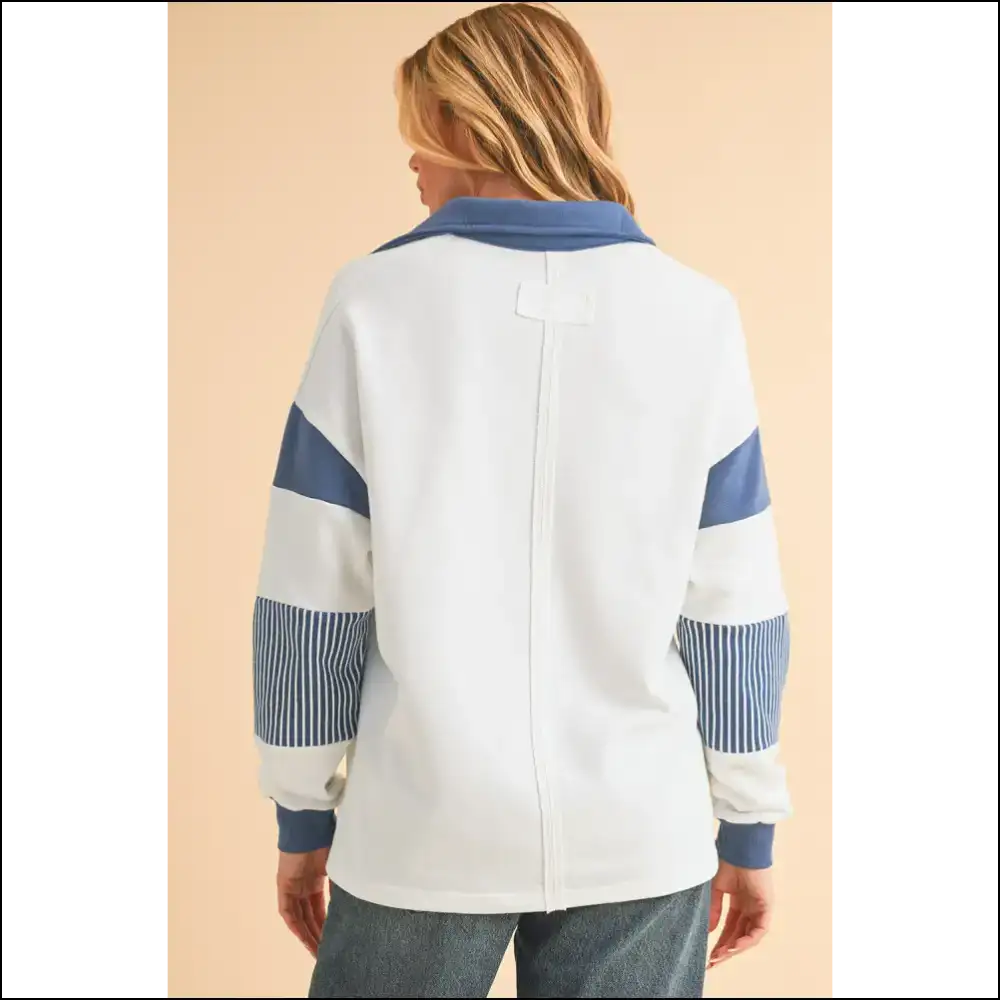 Needful Things: Blue Striped Patchwork Sweatshirt - Wardrobe Savior 🦸♀️ - Sweatshirts & Hoodies on Sale Worldwide Shipping