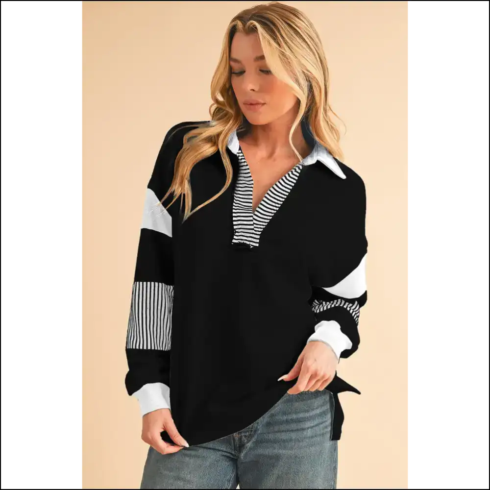Needful Things: Blue Striped Patchwork Sweatshirt - Wardrobe Savior 🦸♀️ - Sweatshirts & Hoodies on Sale Worldwide Shipping