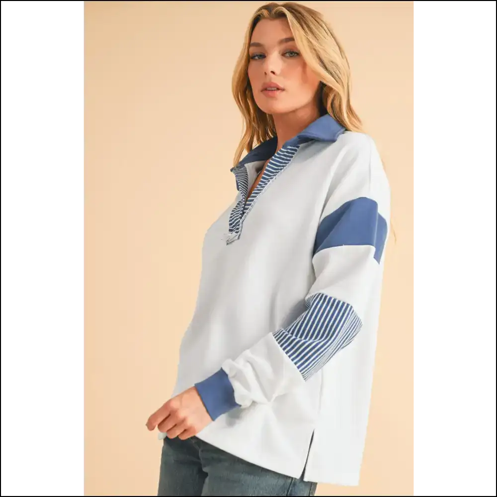 Needful Things: Blue Striped Patchwork Sweatshirt - Wardrobe Savior 🦸♀️ - Black / s - Sweatshirts & Hoodies on Sale Worldwide Shipping