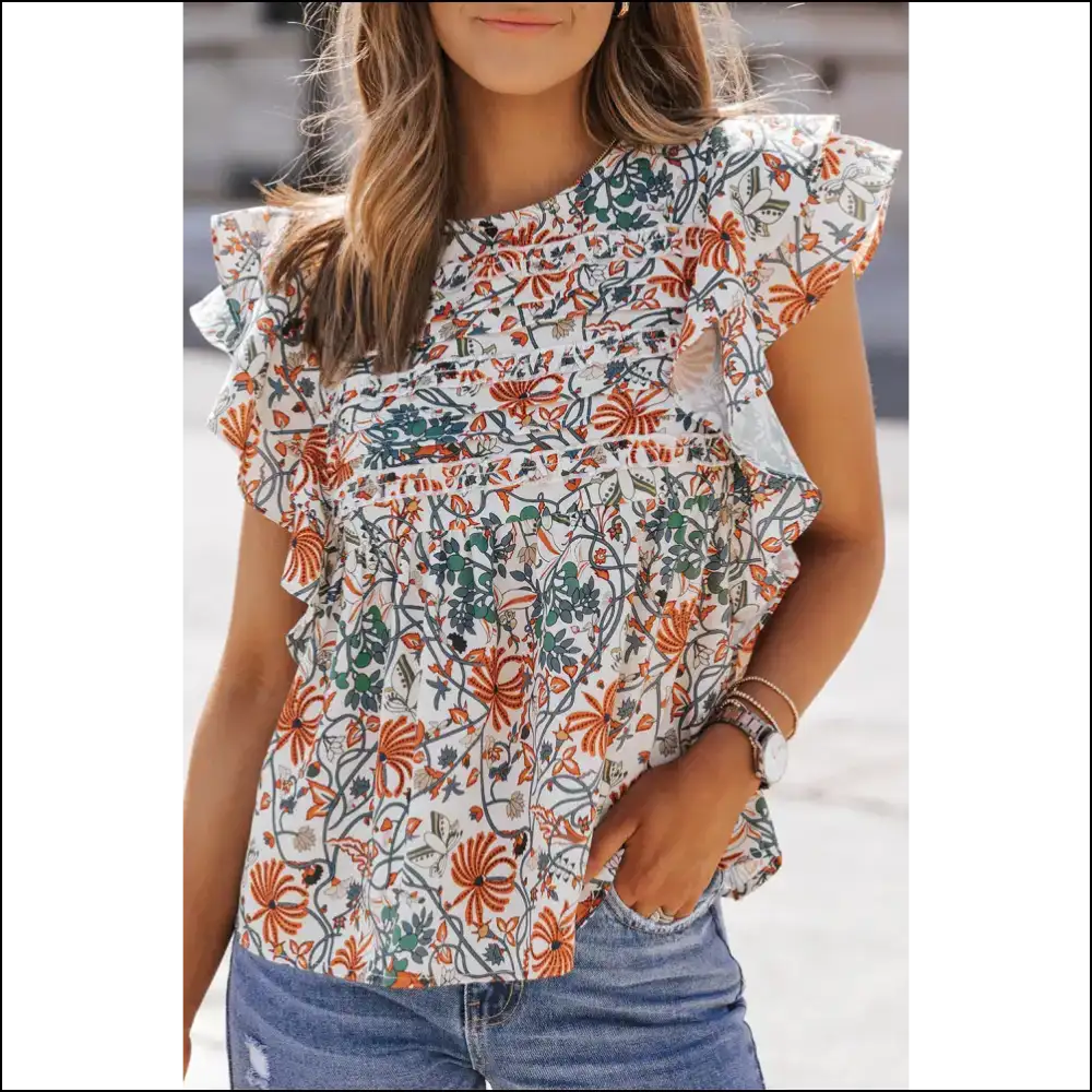 Needful Things: Boho Floral Ruffled Sleeve Blouse โ Ditch the Beige ๐ผ - Blouses on Sale Worldwide Shipping
