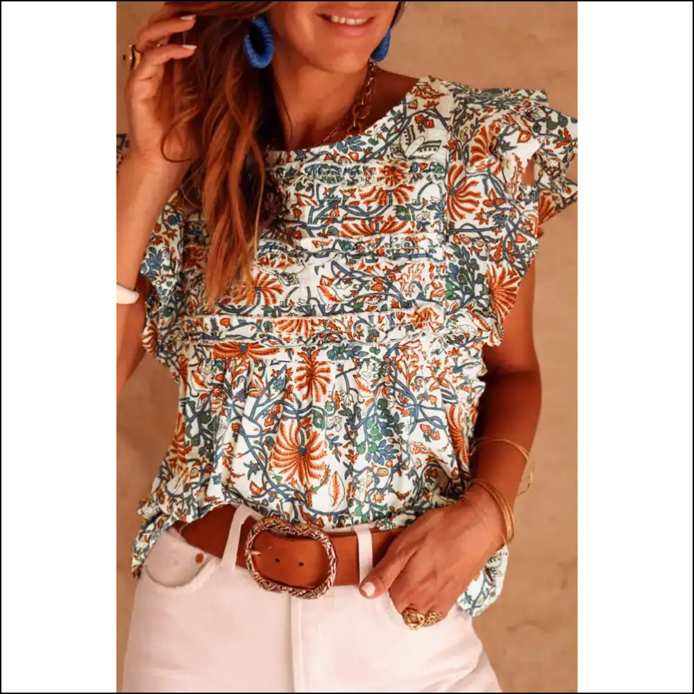 Needful Things: Boho Floral Ruffled Sleeve Blouse โ Ditch the Beige ๐ผ - Multicolor / s - Blouses on Sale Worldwide Shipping