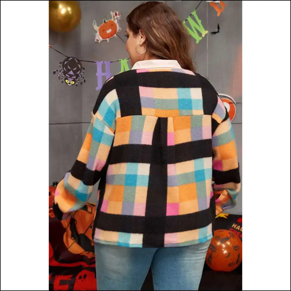 Needful Things: Checkered Sherpa Henley Cozy! Plus Size Black - Tops on Sale Worldwide Shipping
