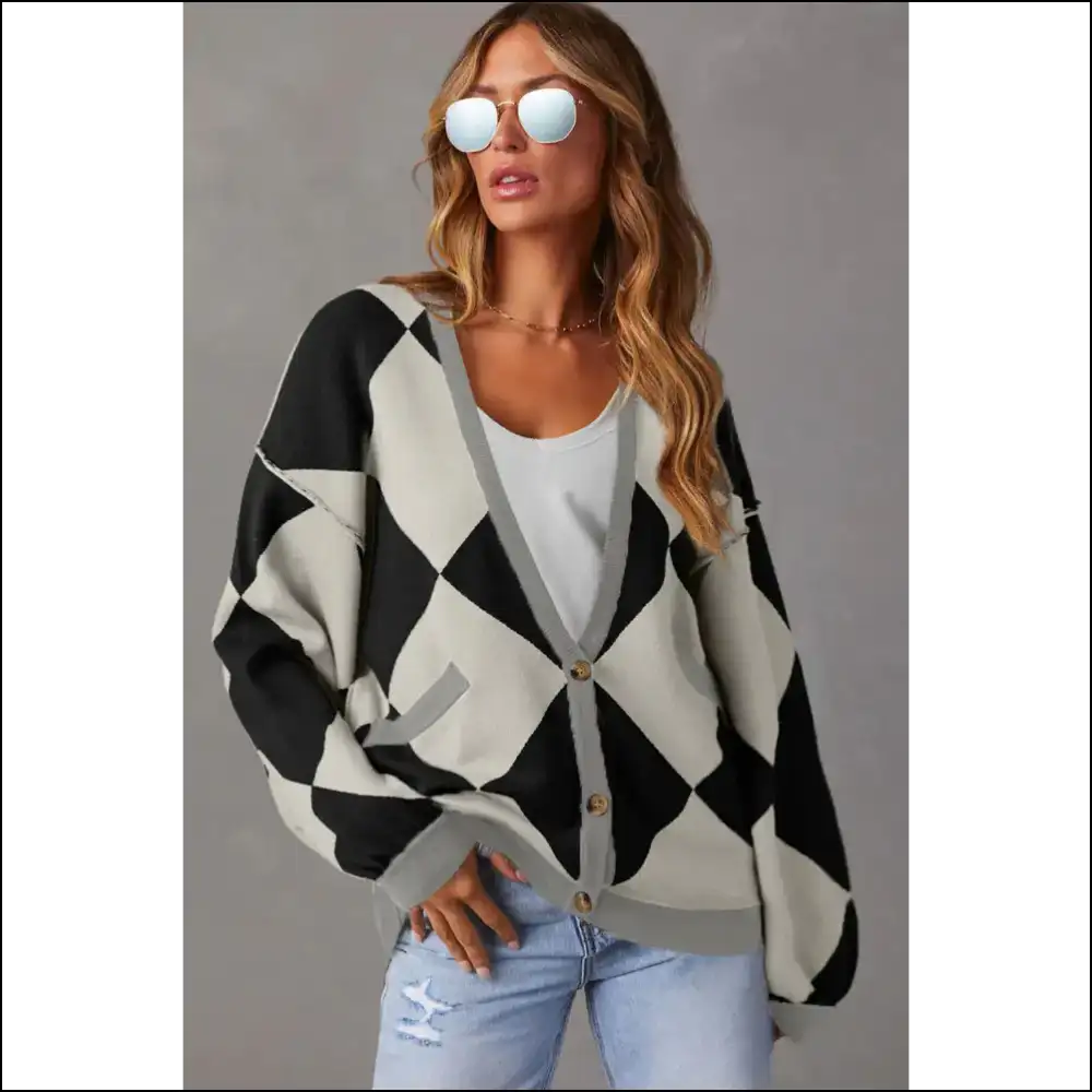 Needful Things Chic Black Checkered Cardigan: Dressed to Chill 🖤 - Cardigans on Sale Worldwide Shipping