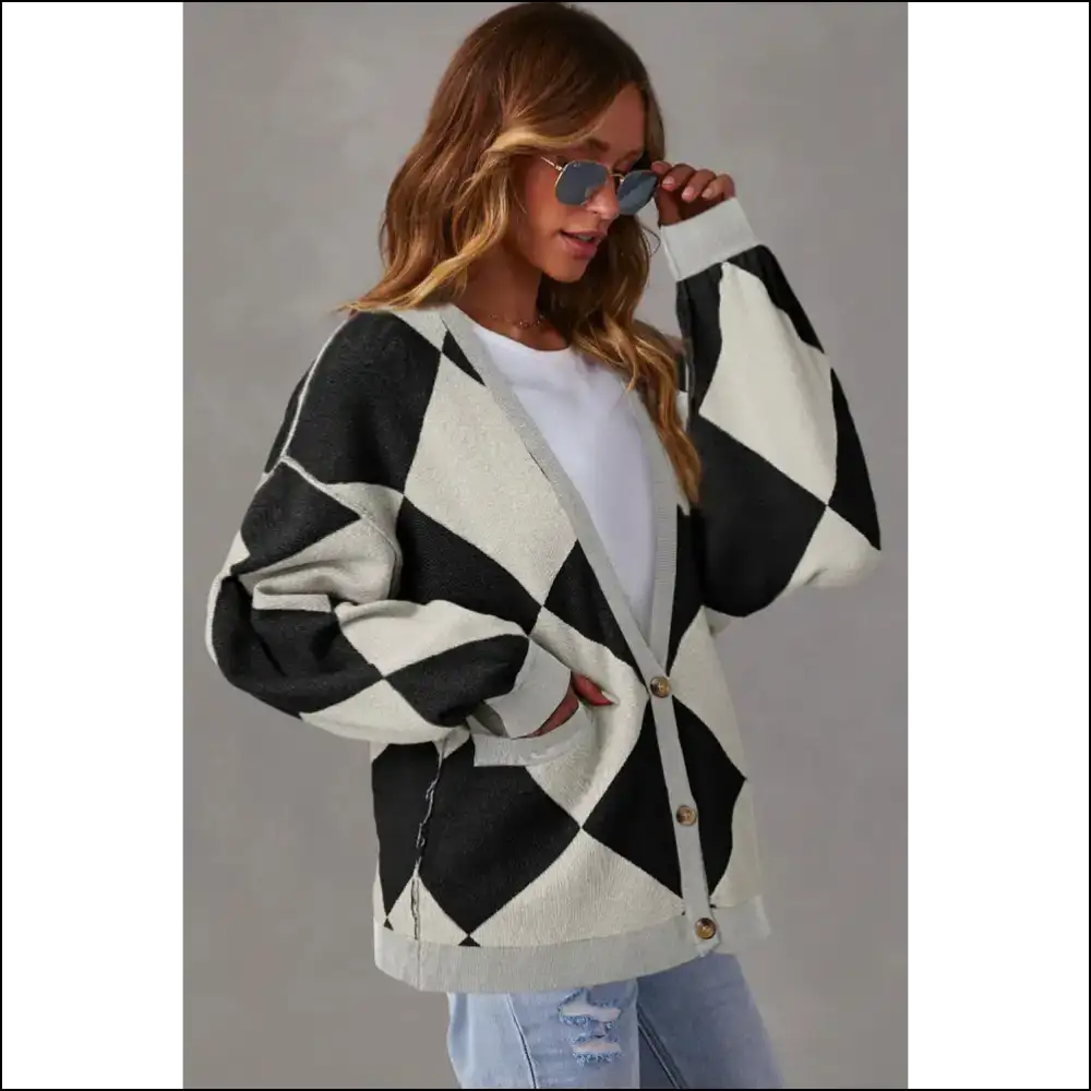 Needful Things Chic Black Checkered Cardigan: Dressed to Chill 🖤 - Cardigans on Sale Worldwide Shipping