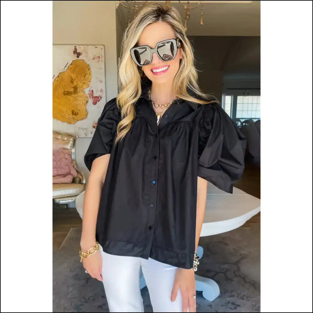 Needful Things Chic Black Ruched Puff Sleeve Wardrobe Wingman - Blouses on Sale Worldwide Shipping