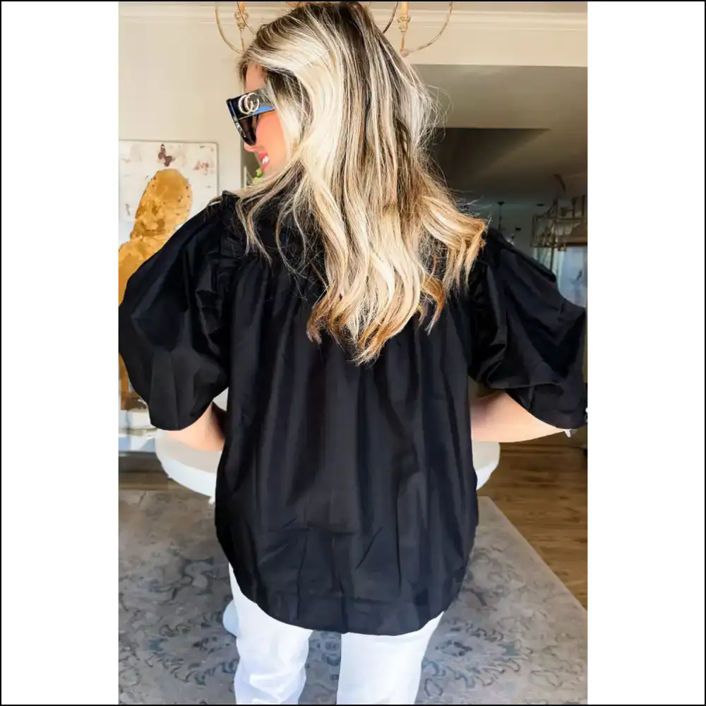 Needful Things Chic Black Ruched Puff Sleeve Wardrobe Wingman - Blouses on Sale Worldwide Shipping