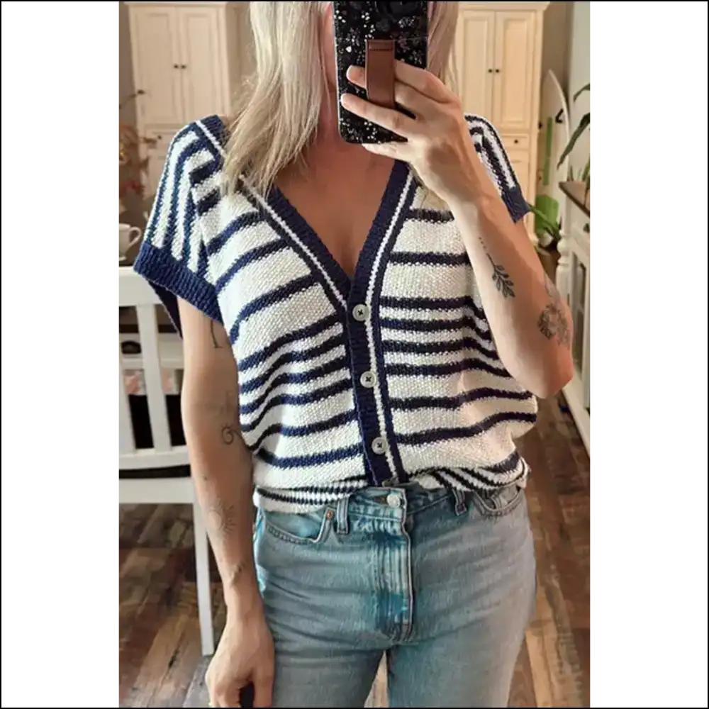 Needful Things: Chic Blue Stripe Vest β Fashionably Late π - s - Cardigans on Sale Worldwide Shipping