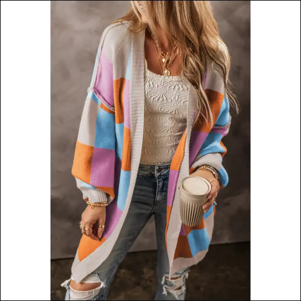 Needful Things: Chic Orange Checkered Cardigan! π₯π Check Yourself! - Xs - Cardigans on Sale Worldwide Shipping