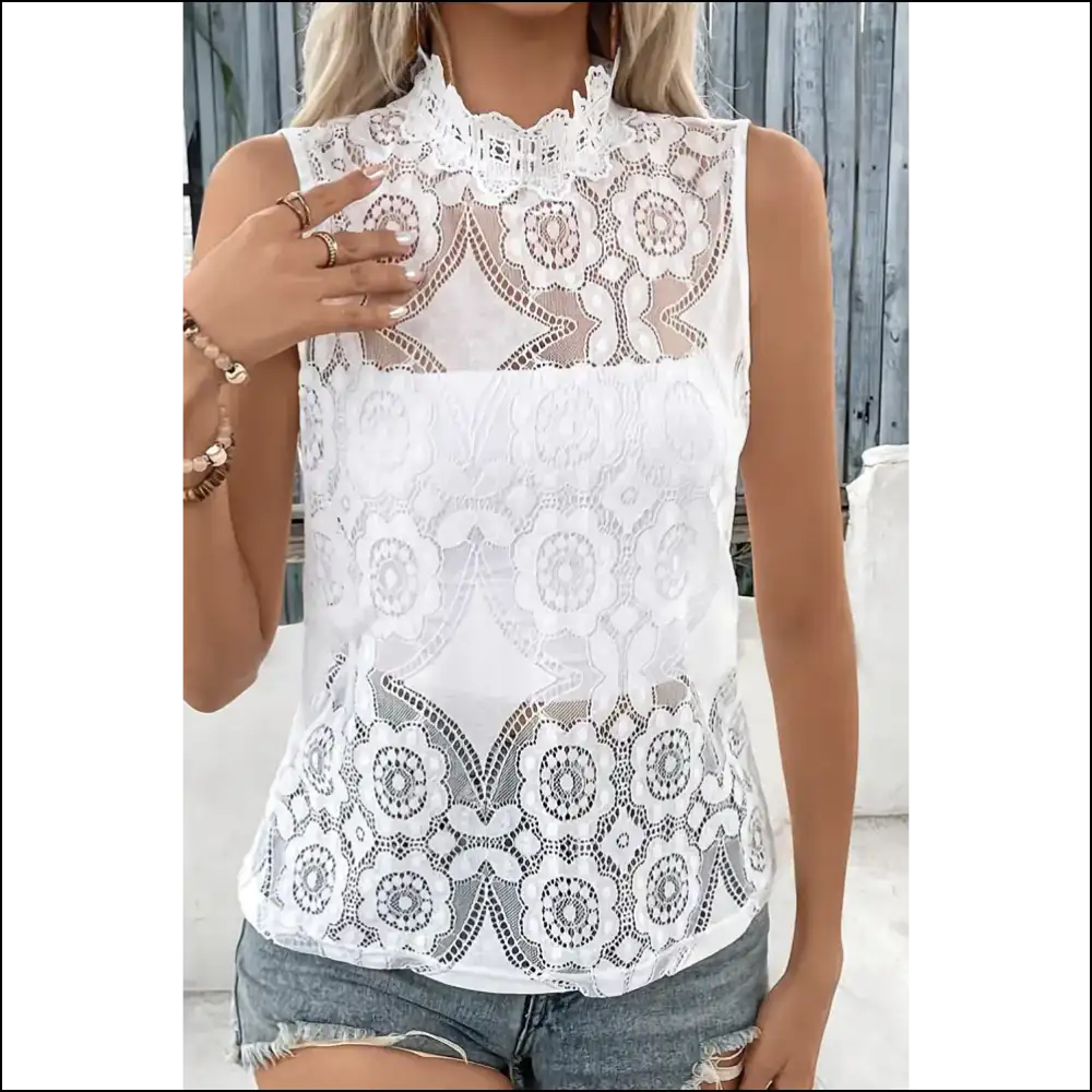 Needful Things: Chic White Scallop Vest - Fashionably Sheer 😇 - Sleeveless Shirts Tank Tops on Sale Worldwide Shipping