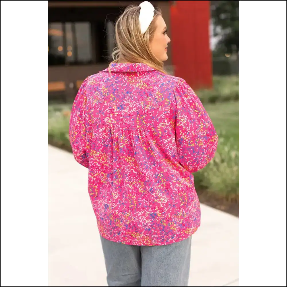 Needful Things: Curvy Confidence & Purple Abstract Puff Sleeve Power! ๐ - Plus Size Tops on Sale Worldwide Shipping