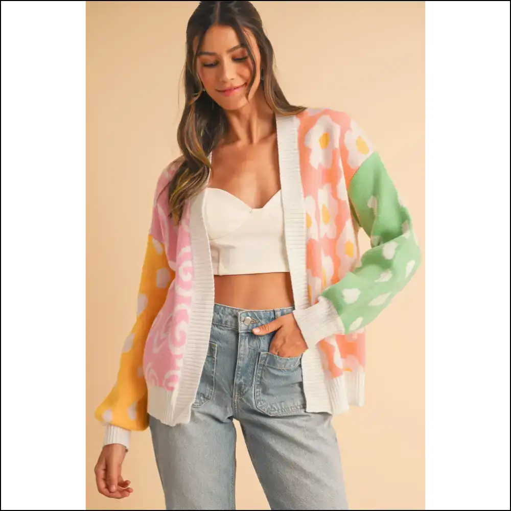 Needful Things: Dotted Print Colorblock Open Cardigan – Fashion! 🌼💀 - Orange / s - Cardigans on Sale Worldwide Shipping