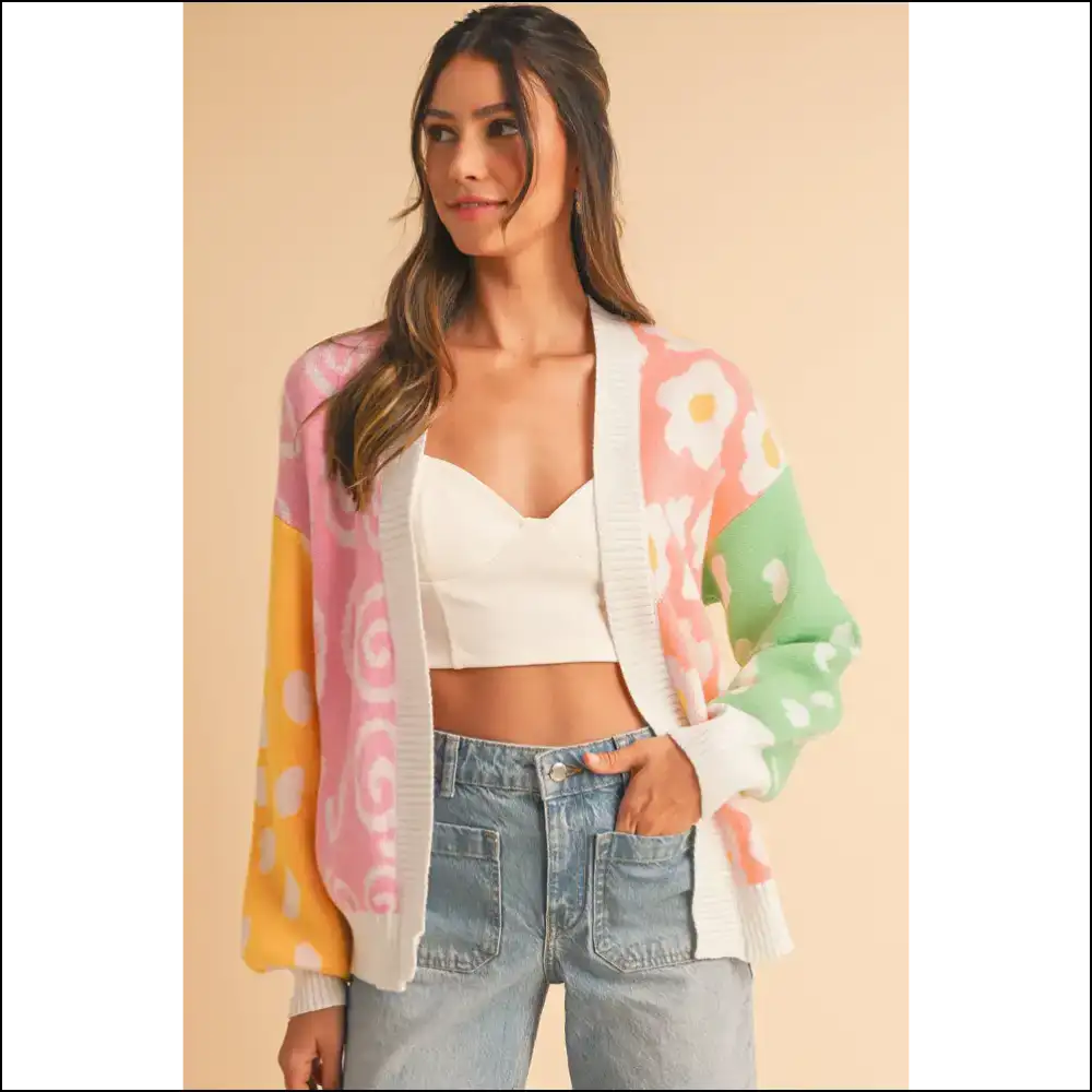 Needful Things: Dotted Print Colorblock Open Cardigan – Fashion! 🌼💀 - Cardigans on Sale Worldwide Shipping