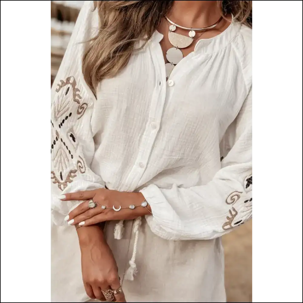 Needful Things: Embroidered Sleeve Boho Chic White Shirt โ so Comfy Itโs! ๐ - Blouses on Sale Worldwide Shipping