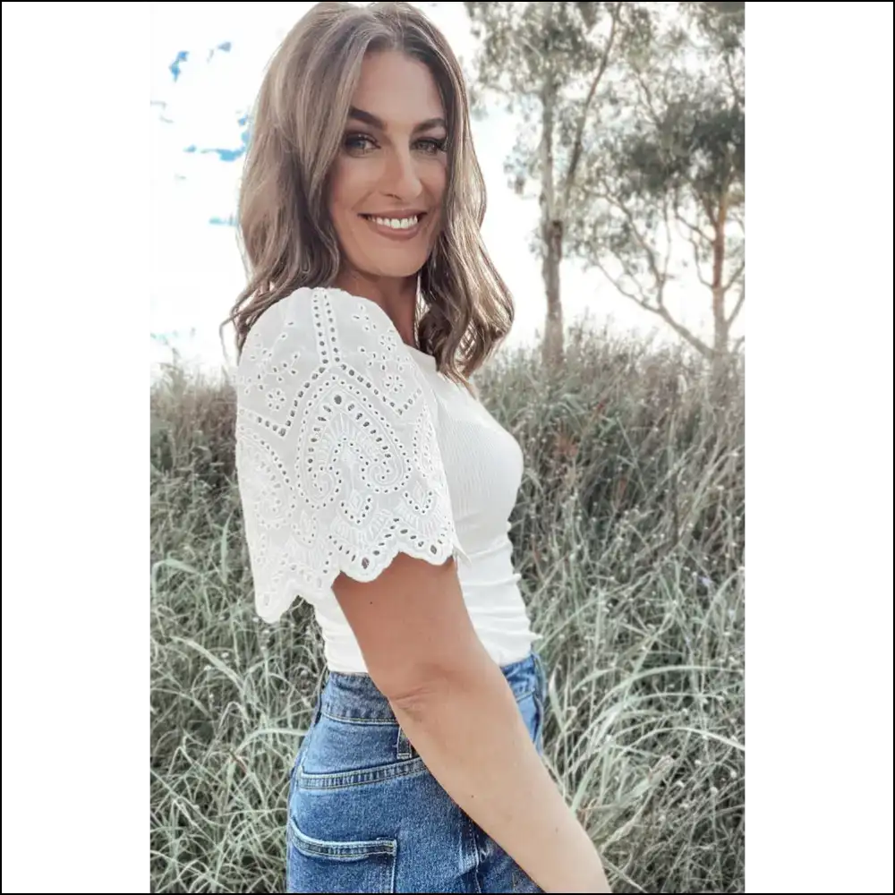 Needful Things Eyelet Puff Sleeve Top Instant Chic White Upgrade - Blouses on Sale Worldwide Shipping