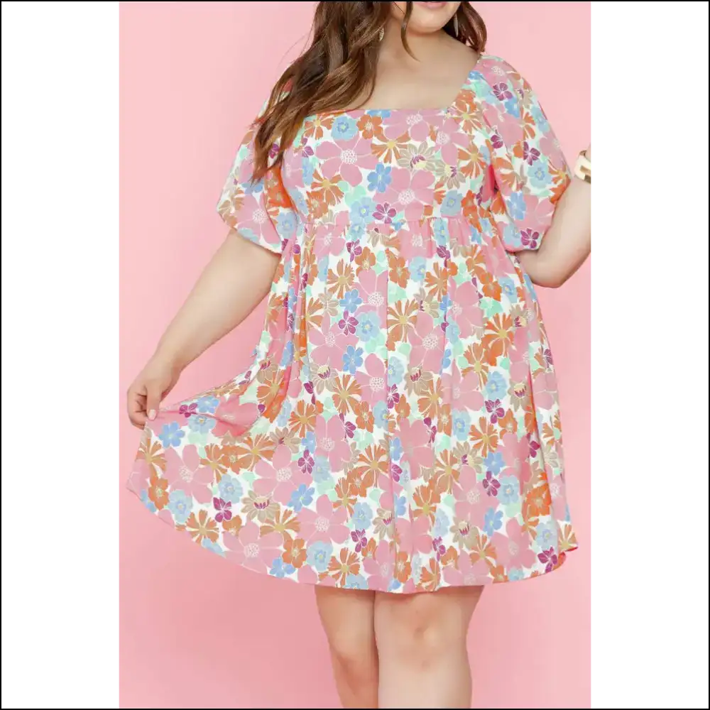 Needful Things: Floral Puff Sleeve Fab! 🌼 Warning: May Cause Excessive Compliments - Multicolour / 1x - Plus Size Dresses on Sale Worldwide
