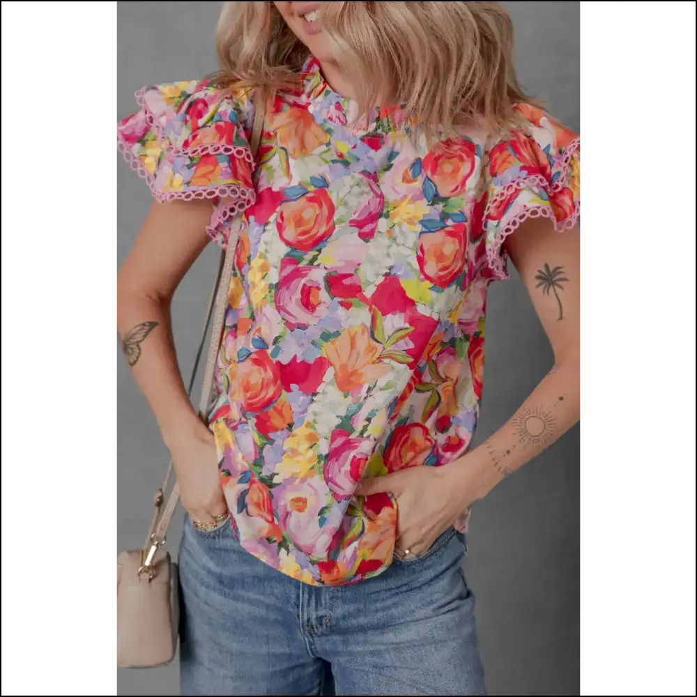 Needful Things: from Blah to Blossom! 🌸 Floral Lace Trim Ruffle - Blouses on Sale Worldwide Shipping