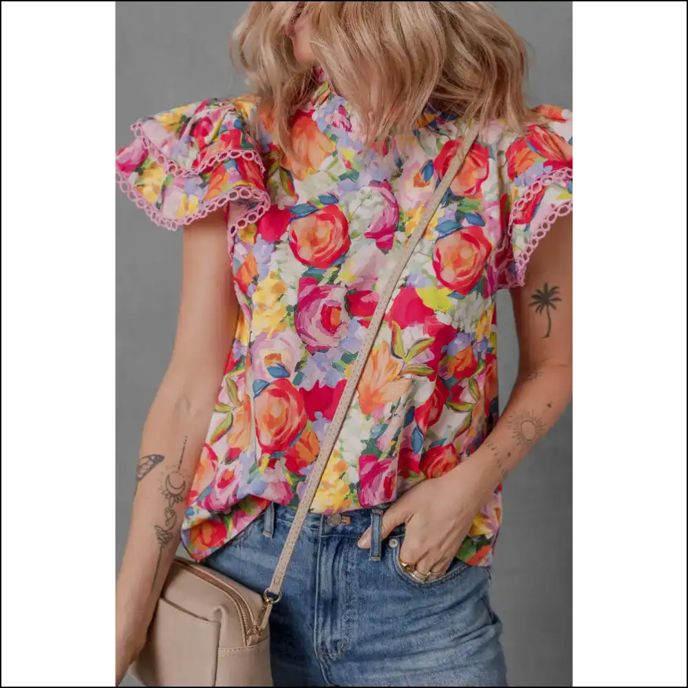 Needful Things: from Blah to Blossom! 🌸 Floral Lace Trim Ruffle - Blouses on Sale Worldwide Shipping