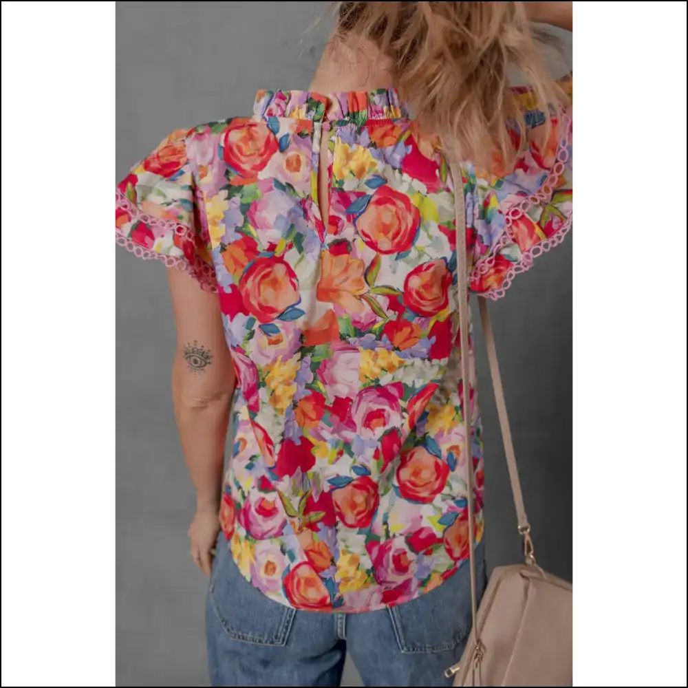 Needful Things: from Blah to Blossom! 🌸 Floral Lace Trim Ruffle - Blouses on Sale Worldwide Shipping