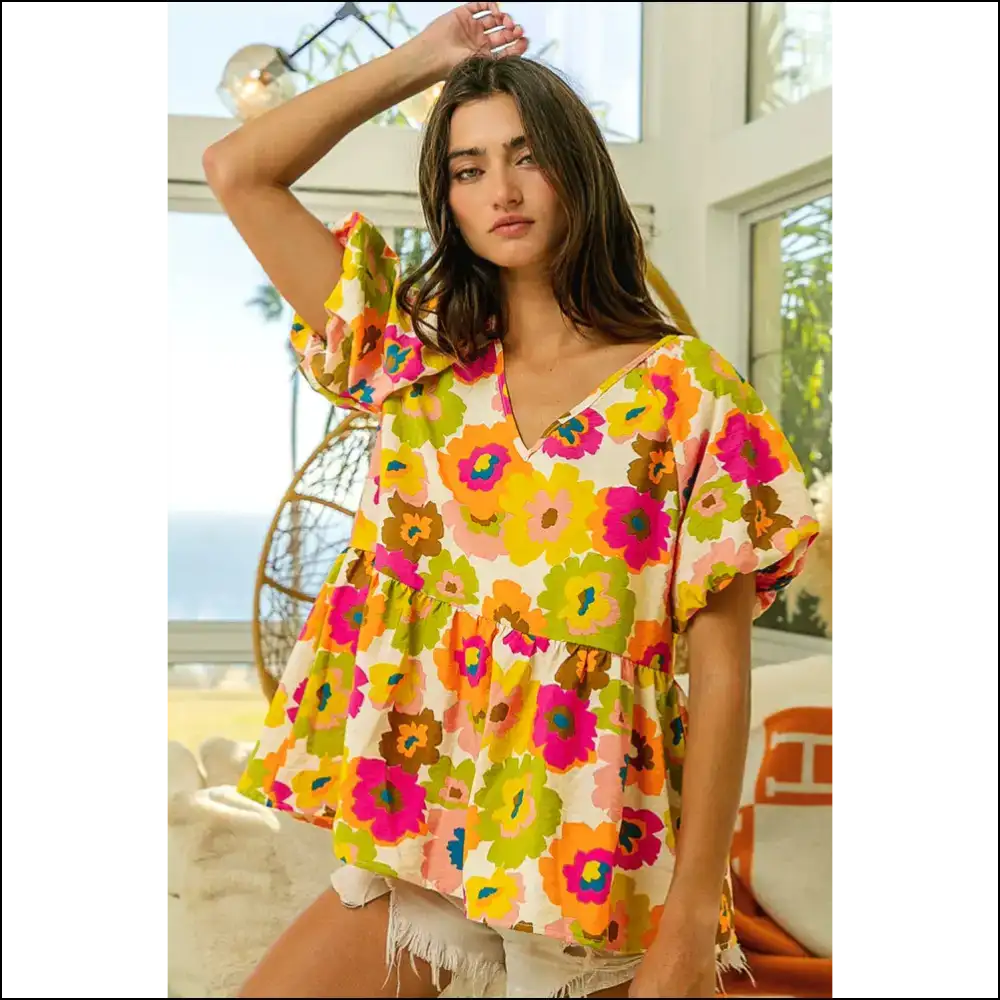 Needful Things: Green Floral Puff Sleeve Peplum - so Fetch! 🌼 you Fabulous! - Blouses on Sale Worldwide Shipping