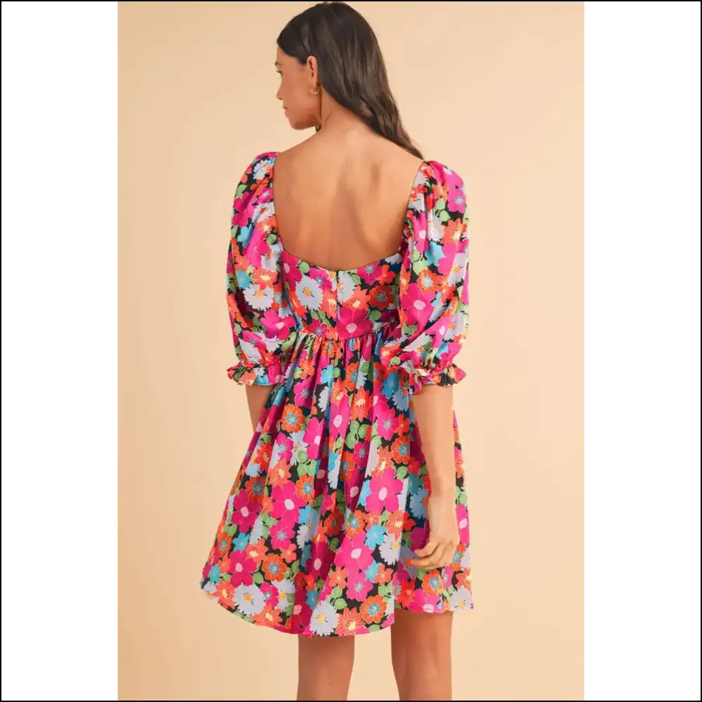 Needful Things: Rose Floral Puff Sleeve Mini Dress - Prepare for Compliments 🌹 - Short Dresses on Sale Worldwide Shipping