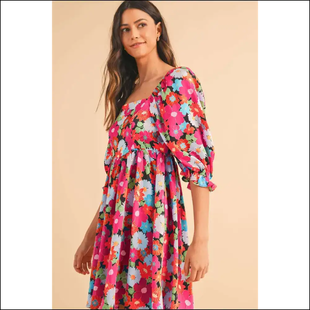 Needful Things: Rose Floral Puff Sleeve Mini Dress - Prepare for Compliments 🌹 - Short Dresses on Sale Worldwide Shipping