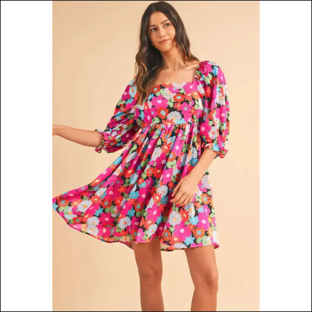 Needful Things: Rose Floral Puff Sleeve Mini Dress - Prepare for Compliments 🌹 - Short Dresses on Sale Worldwide Shipping