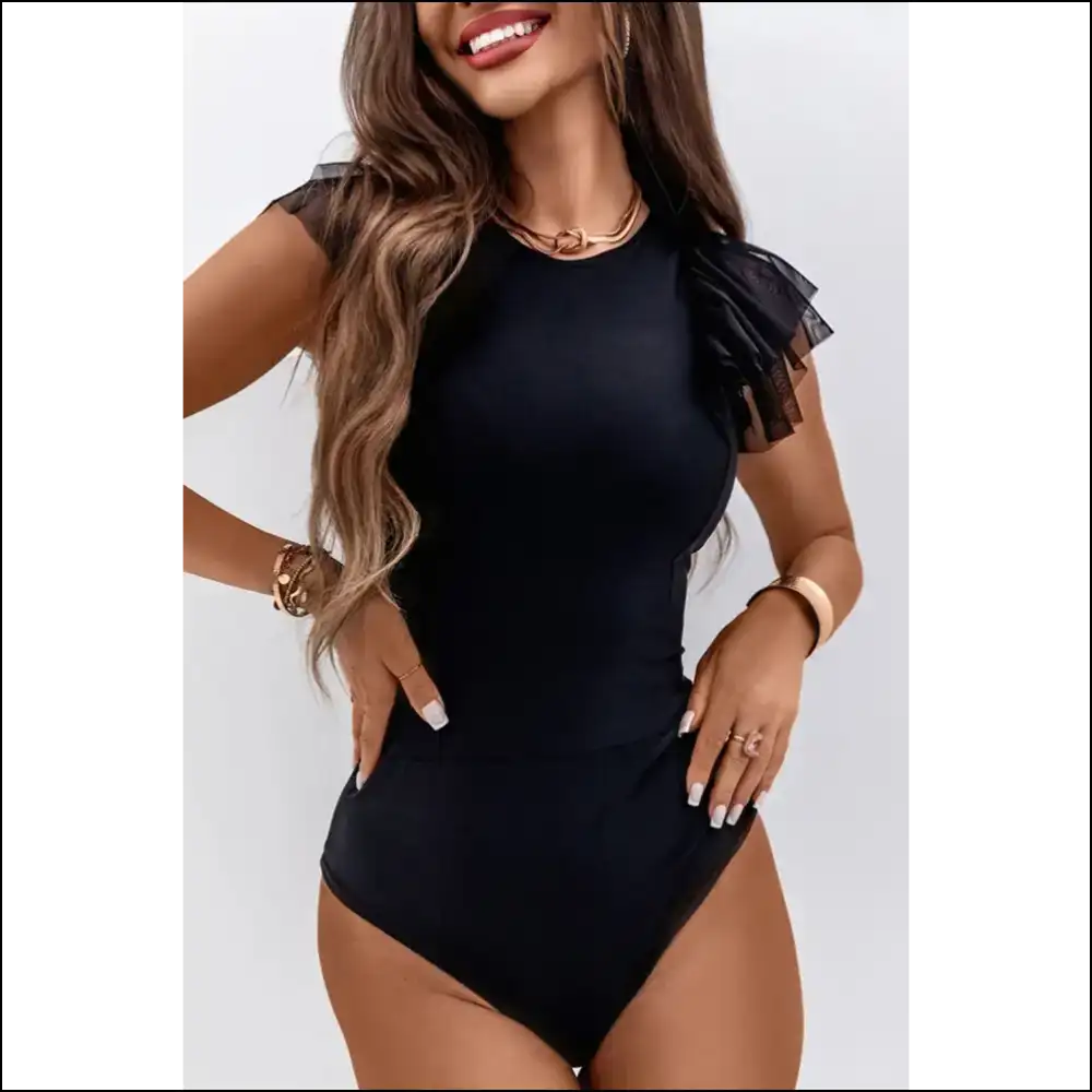 Needful Things: Ruffled Mesh Bodysuit - Slay Queen! 🖤 Prepare for Compliments! - Black / s - on Sale Worldwide Shipping