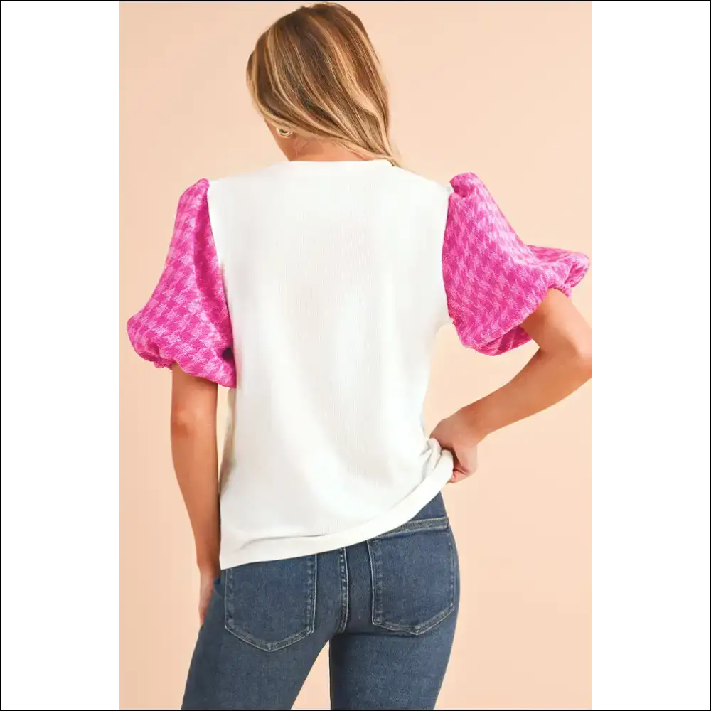 Needful Things: White Tweed Lantern Sleeve Blouse - Bow Down Bitches ๐ - Blouses on Sale Worldwide Shipping
