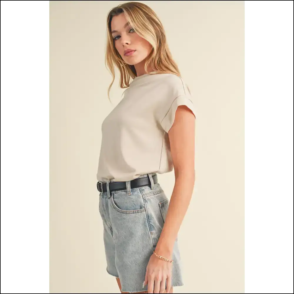 Oatmeal Short Sleeve Chic: Needful Things’ Goddess Top 👑 - Blouses on Sale Worldwide Shipping