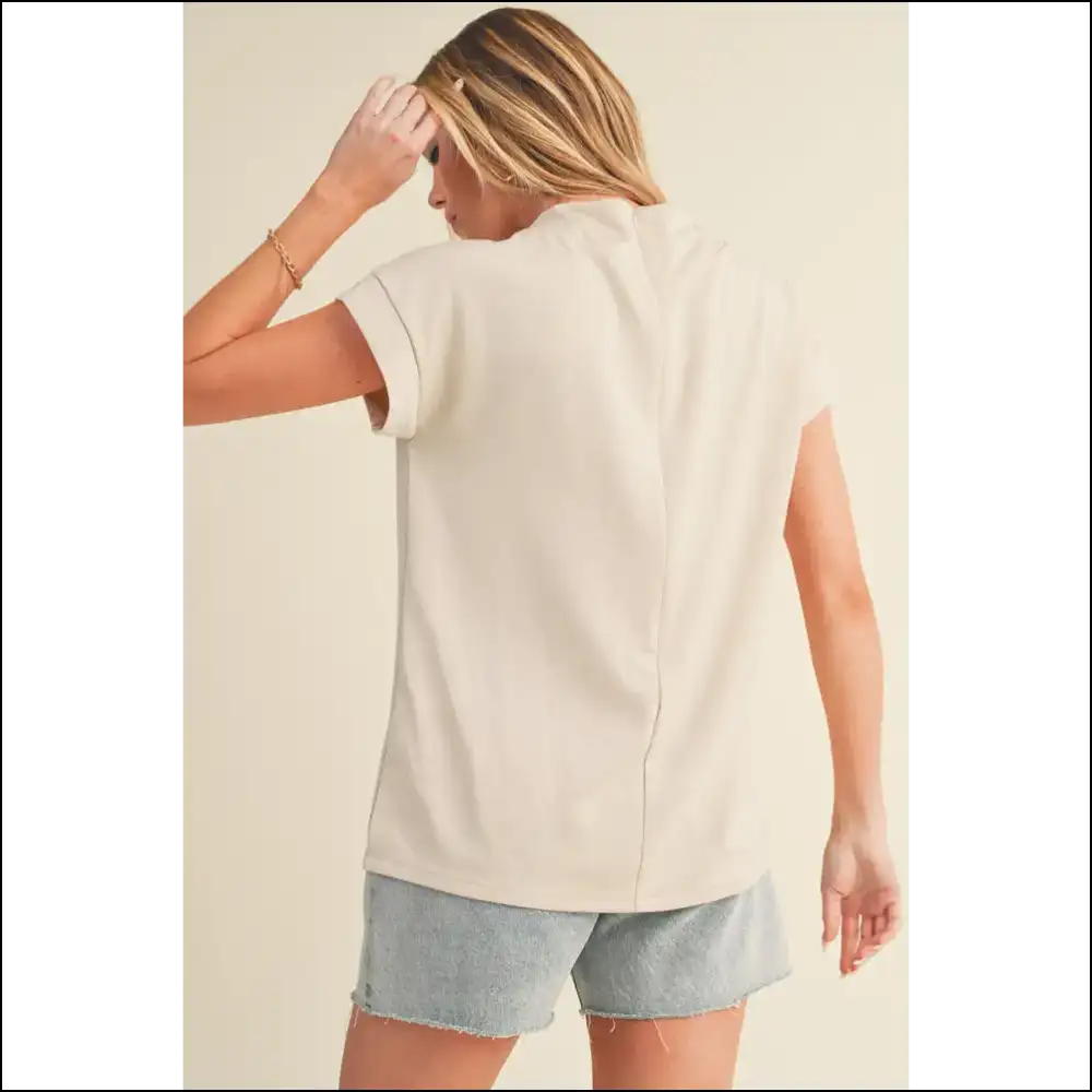 Oatmeal Short Sleeve Chic: Needful Things’ Goddess Top 👑 - Blouses on Sale Worldwide Shipping