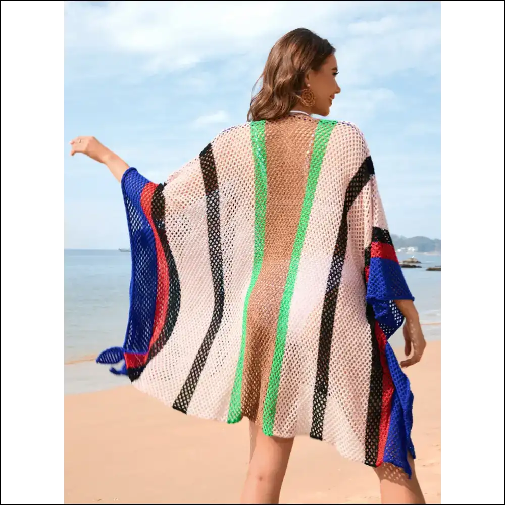 Openwork Color Block Plunge Cover-up - Cover-ups Swimwear on Sale Worldwide Shipping