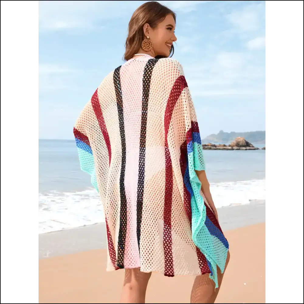 Openwork Color Block Plunge Cover-up - Cover-ups Swimwear on Sale Worldwide Shipping