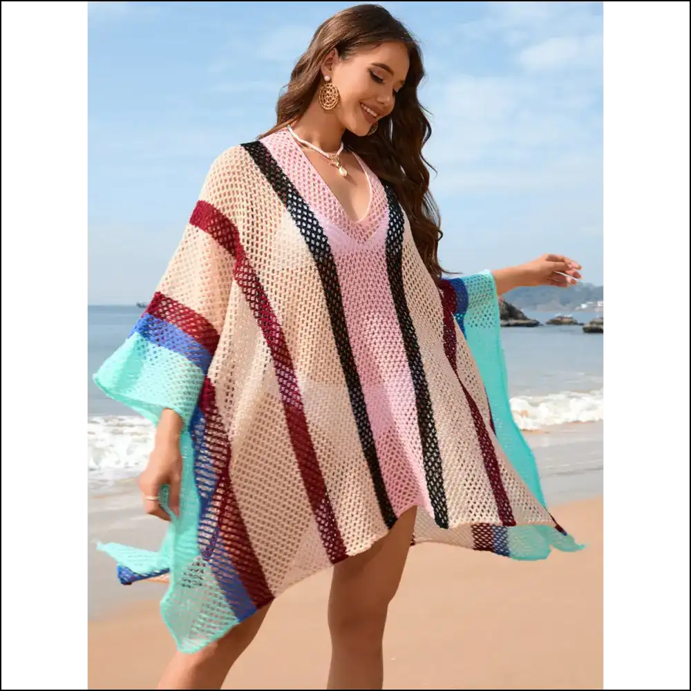 Openwork Color Block Plunge Cover-up - Cover-ups Swimwear on Sale Worldwide Shipping