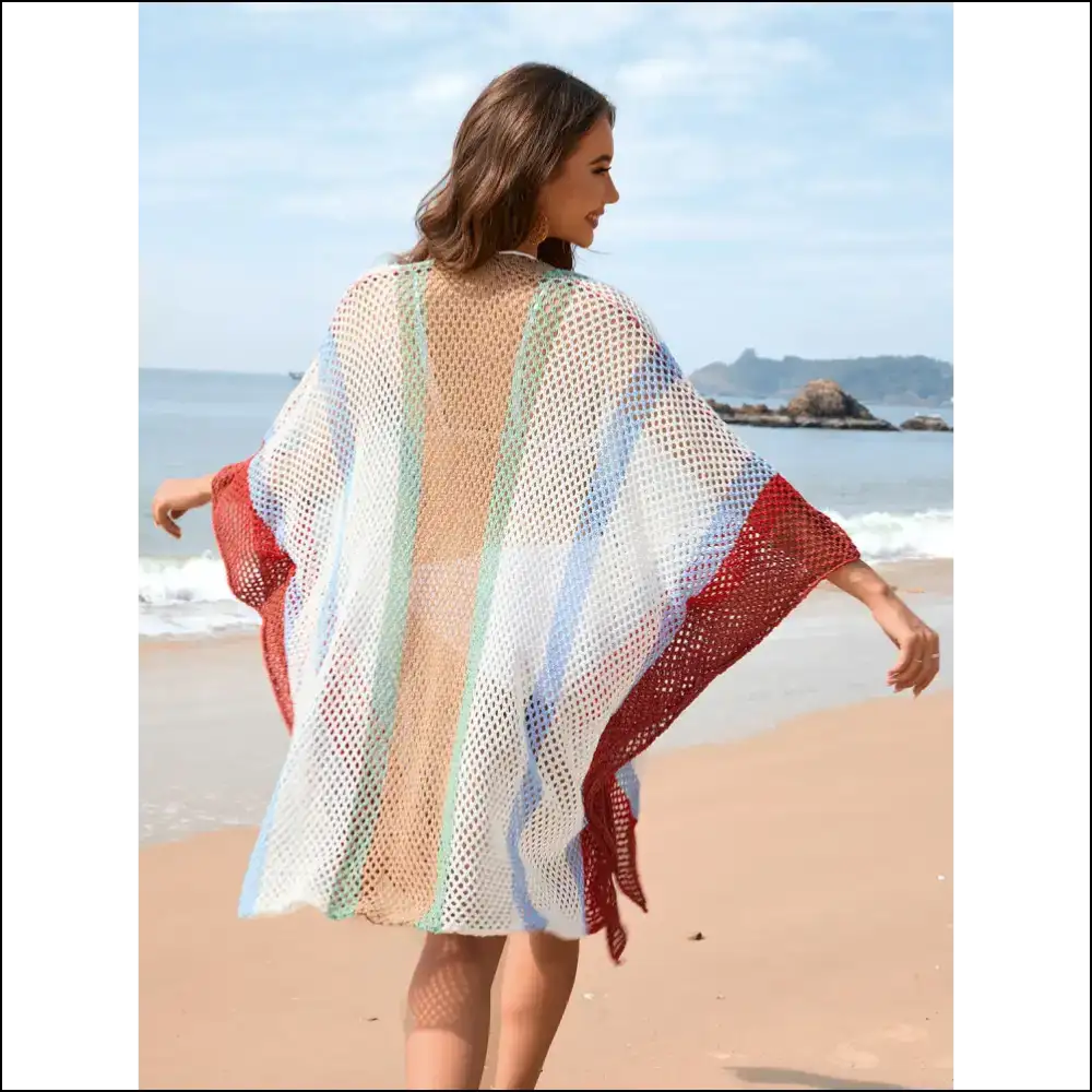 Openwork Color Block Plunge Cover-up - Cover-ups Swimwear on Sale Worldwide Shipping