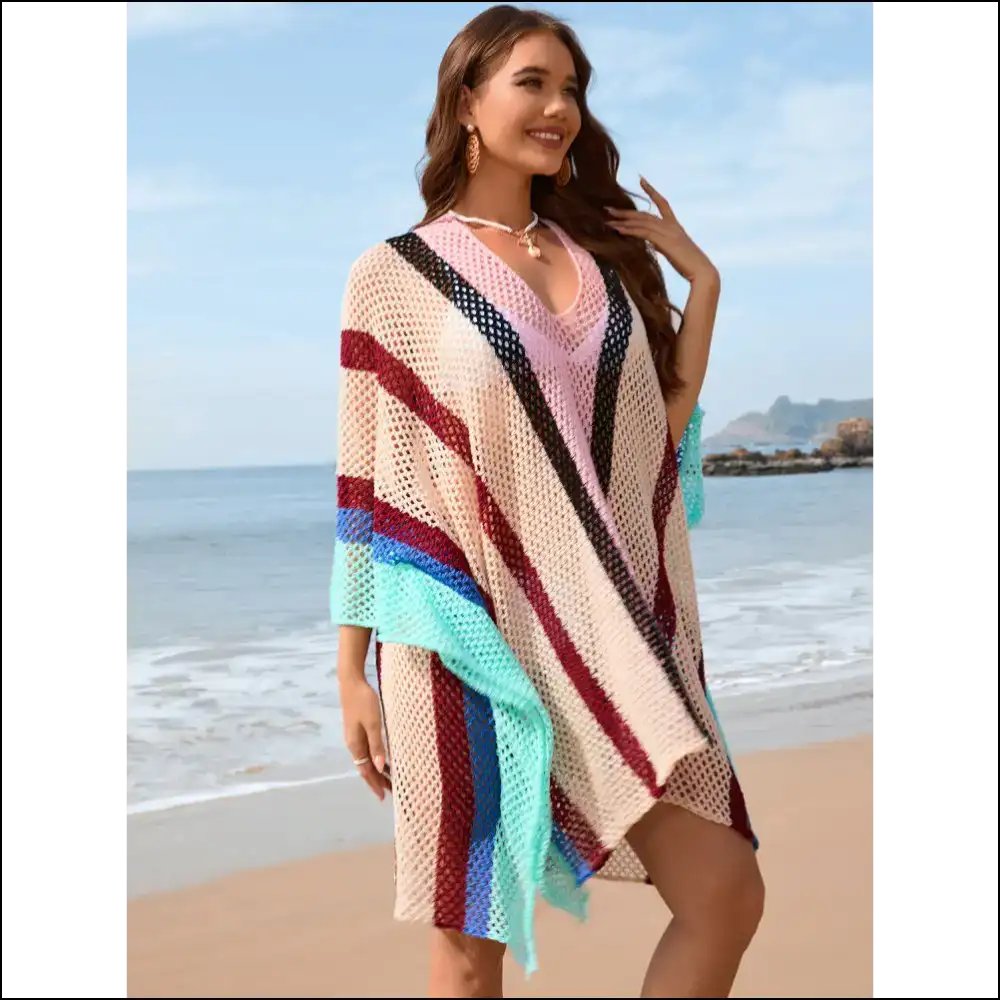 Openwork Color Block Plunge Cover-up - Cover-ups Swimwear on Sale Worldwide Shipping