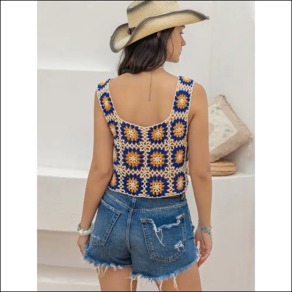 Openwork Graphic Square Neck Tank - Chic & Trendy - Tops on Sale Worldwide Shipping