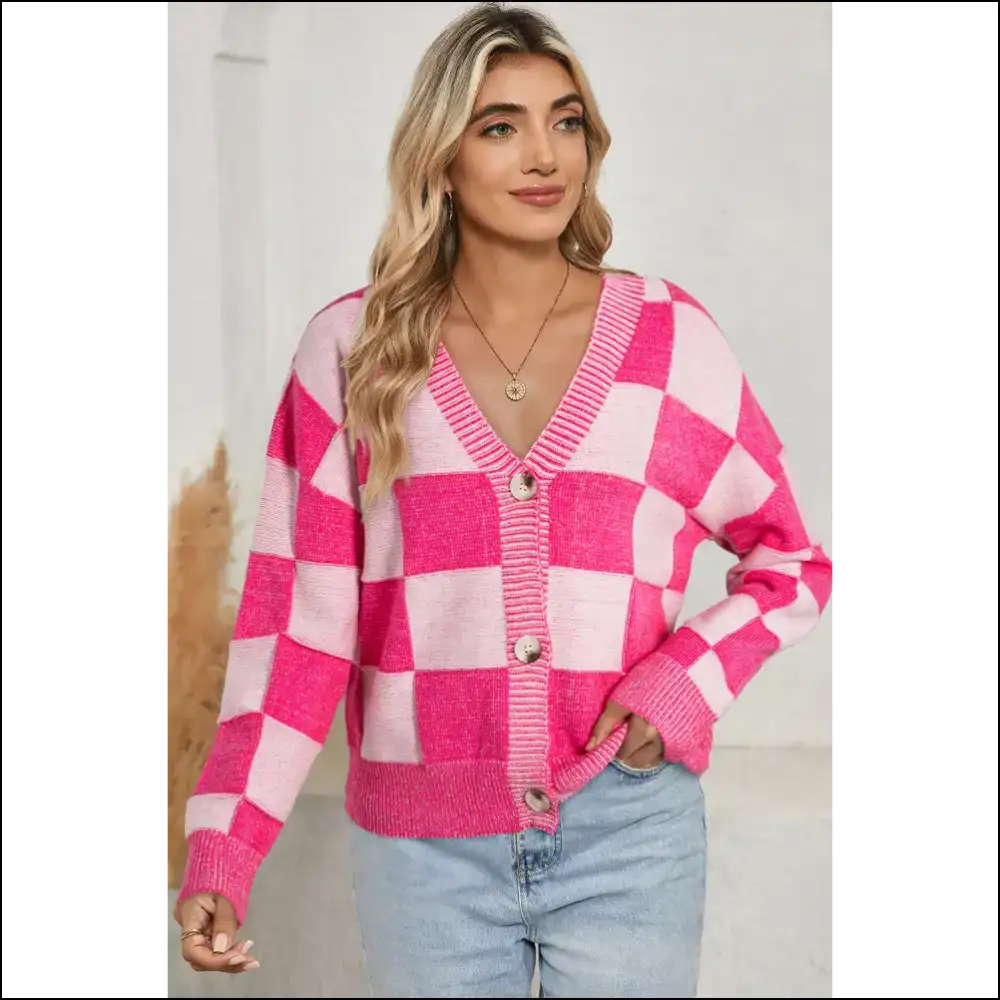 Orange Checkered Cardigan: your Drop Shoulder Bff 🧡 Needful Things - Pink / s - Cardigans on Sale Worldwide Shipping