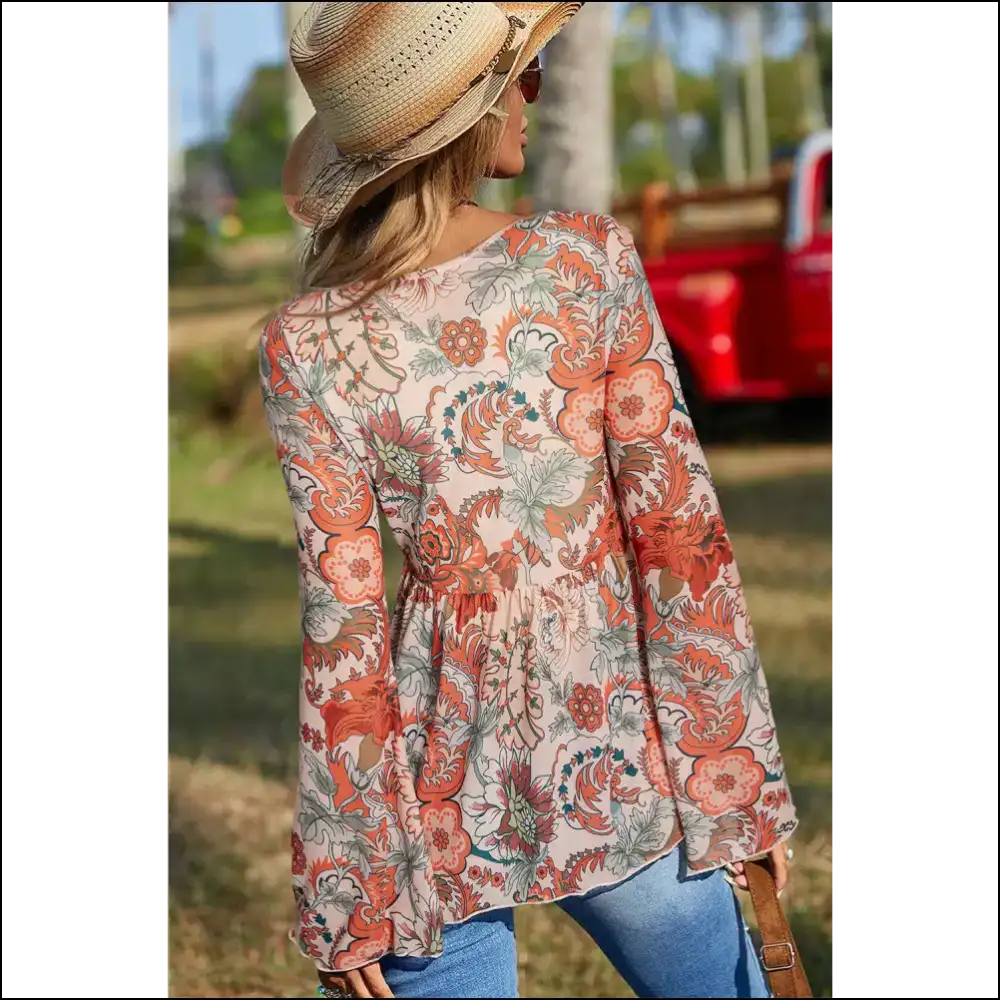 Orange Floral Bell Sleeve: Blossom Baby Blossom! Needful Things 🌼 - Blouses on Sale Worldwide Shipping