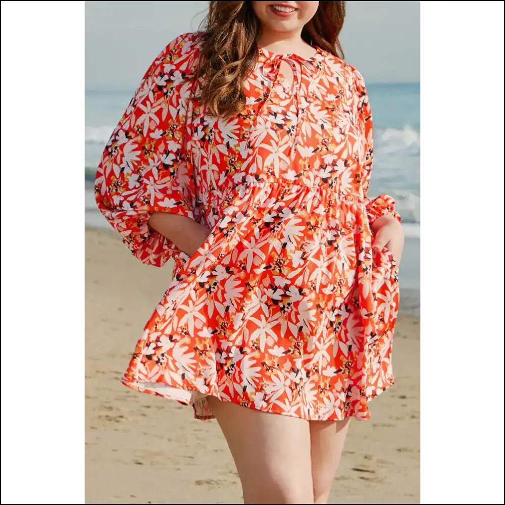 Orange Floral Midi Dress: Finally a Dress that Fits my Goddess Energy! 🌼 - 1x - Plus Size Dresses on Sale Worldwide Shipping