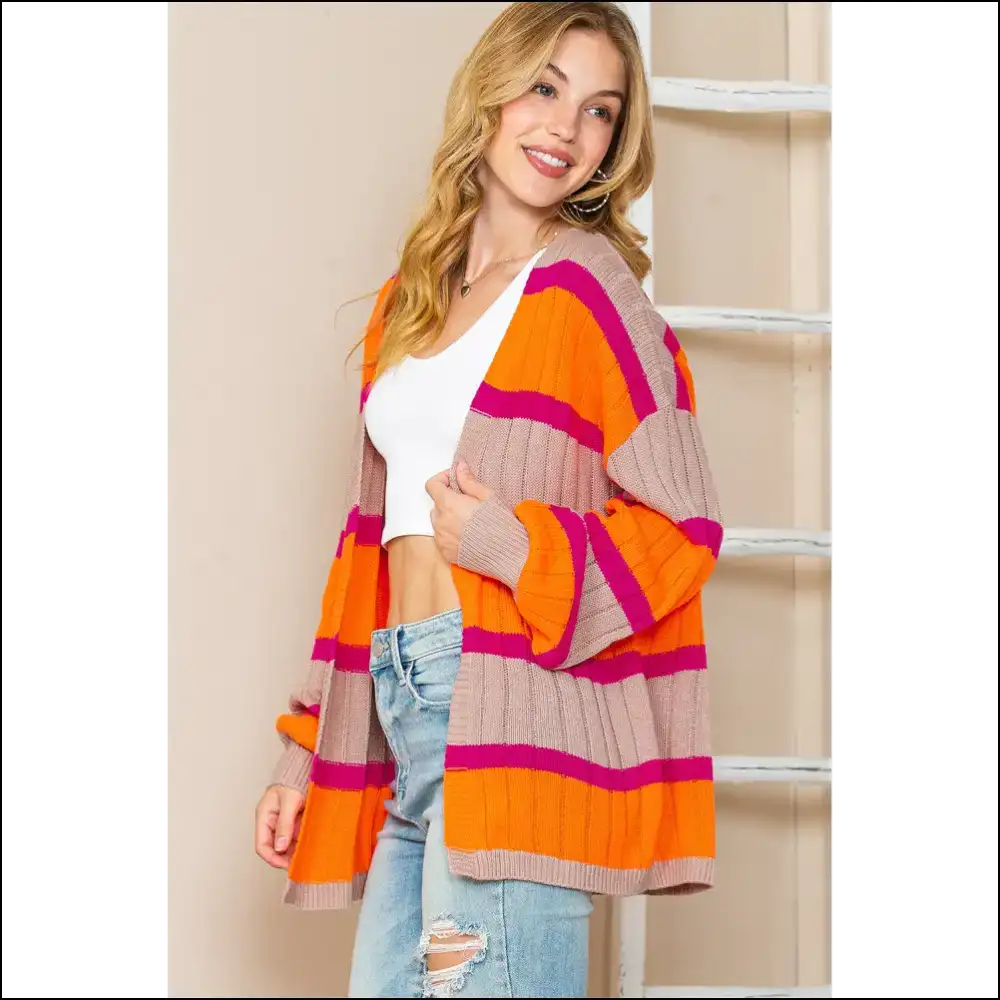 Orange you Glad Itโs Ribbed Knit Season ? ๐ Chic Stripe Knit! - Cardigans on Sale Worldwide Shipping
