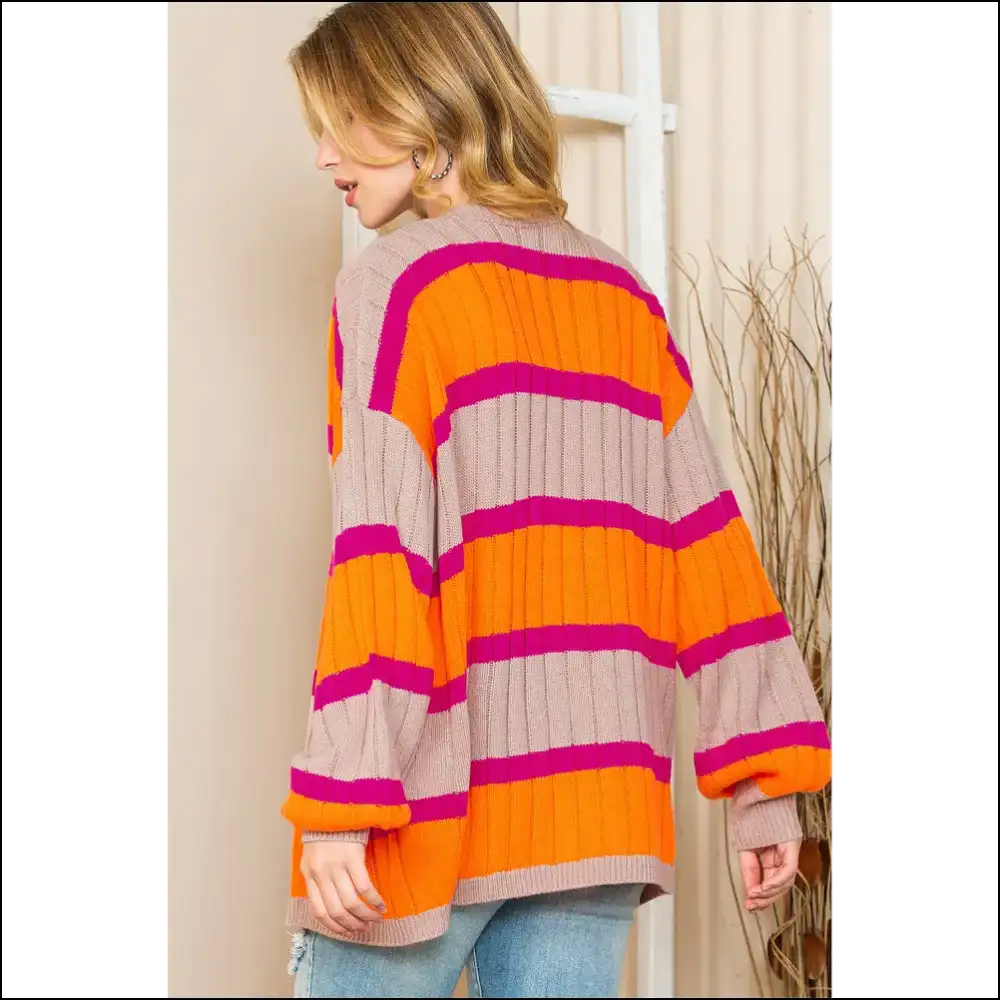Orange you Glad Itโs Ribbed Knit Season ? ๐ Chic Stripe Knit! - Cardigans on Sale Worldwide Shipping