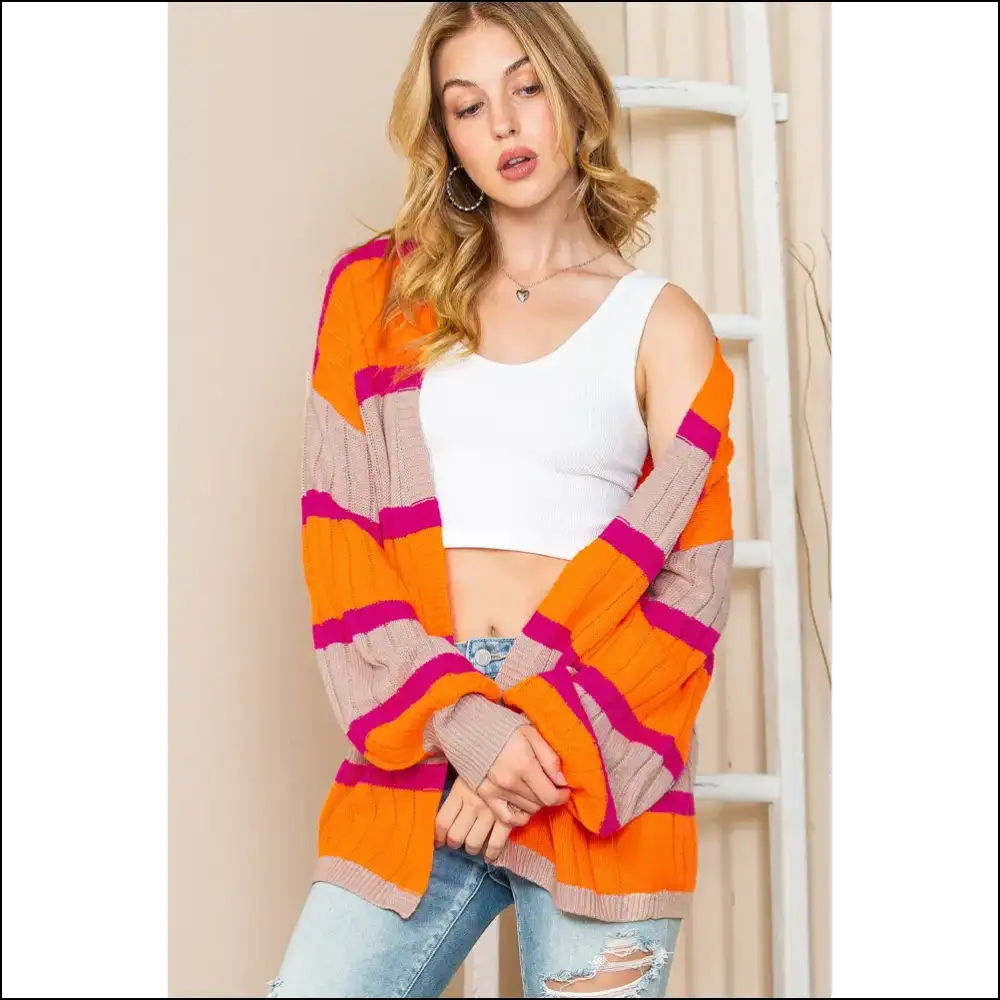 Orange you Glad Itโs Ribbed Knit Season ? ๐ Chic Stripe Knit! - Cardigans on Sale Worldwide Shipping