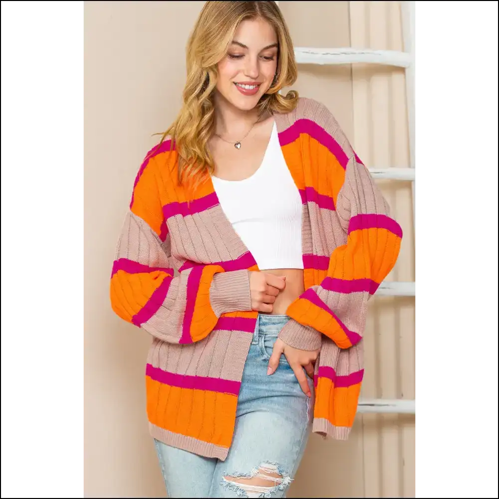 Orange you Glad Itโs Ribbed Knit Season ? ๐ Chic Stripe Knit! - s - Cardigans on Sale Worldwide Shipping