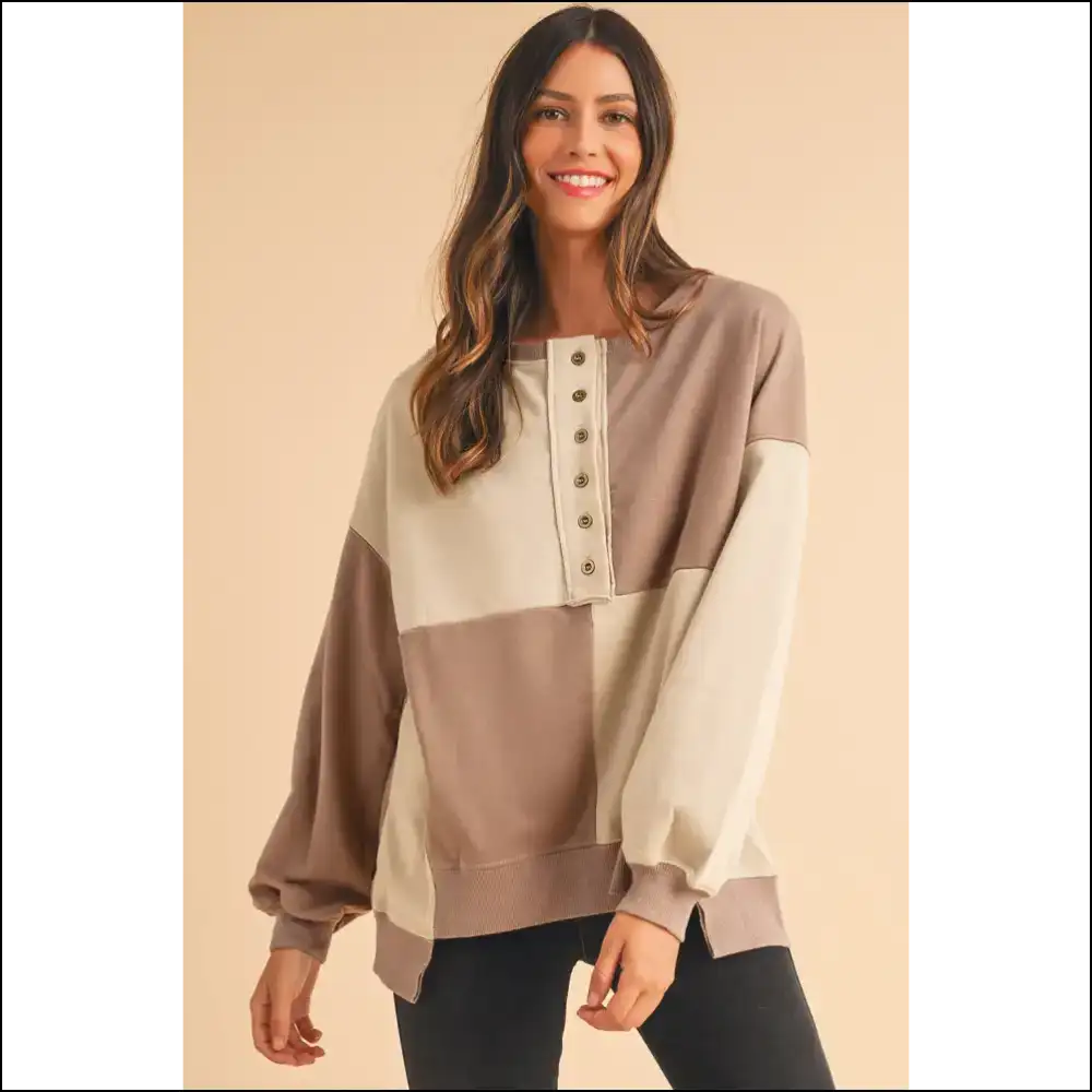 Parchment Colorblock Henley: so Comfy Youll Ghost your Other Sweaters 👻 - Sweatshirts & Hoodies on Sale Worldwide Shipping