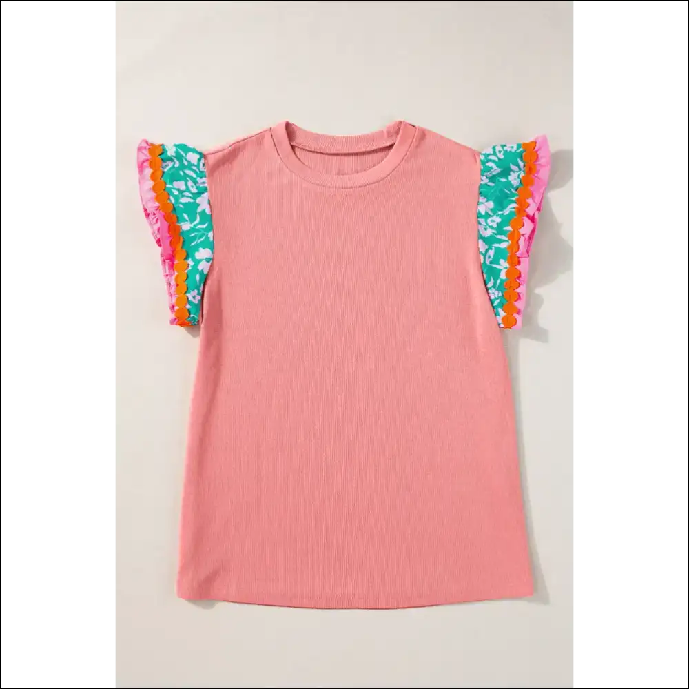 Peach Blossom Floral Sleeve Textured Blouse: Instant Upgrade! ππΈ - Blouses on Sale Worldwide Shipping