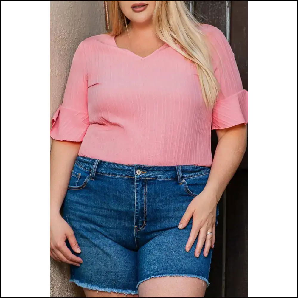 Peach Blossom Size Blouse: your New Best Friend (finally!) π Textured v Neck - 1x - Plus Tops on Sale Worldwide Shipping